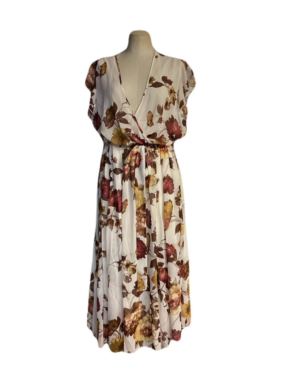 Sleeveless Floral Maxi Dress in Ivory with Mustard & Rust Blooms
